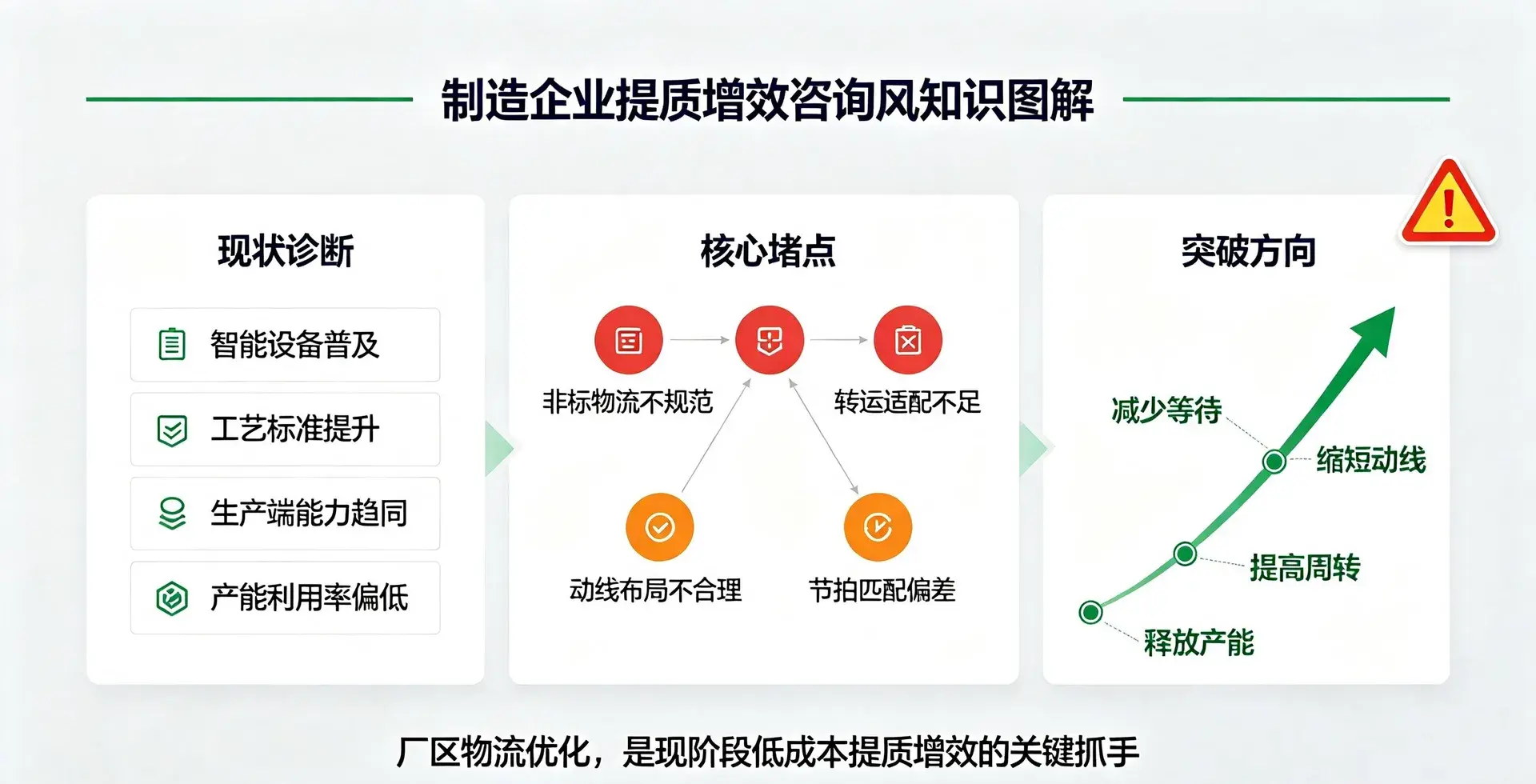 工業団地の物流改修完成イメージ図。非標準条件下での搬送ソリューションの応用を示しています